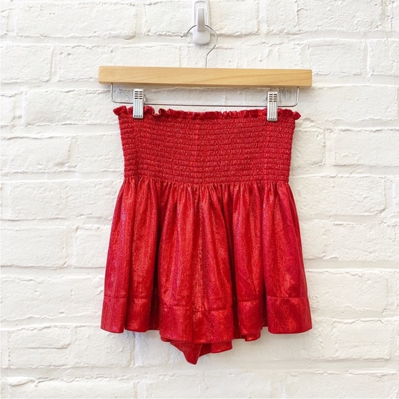 Queen Of Sparkles || Swing Shorts Pleated Smocked Red Metallic XS - Picture 7 of 14